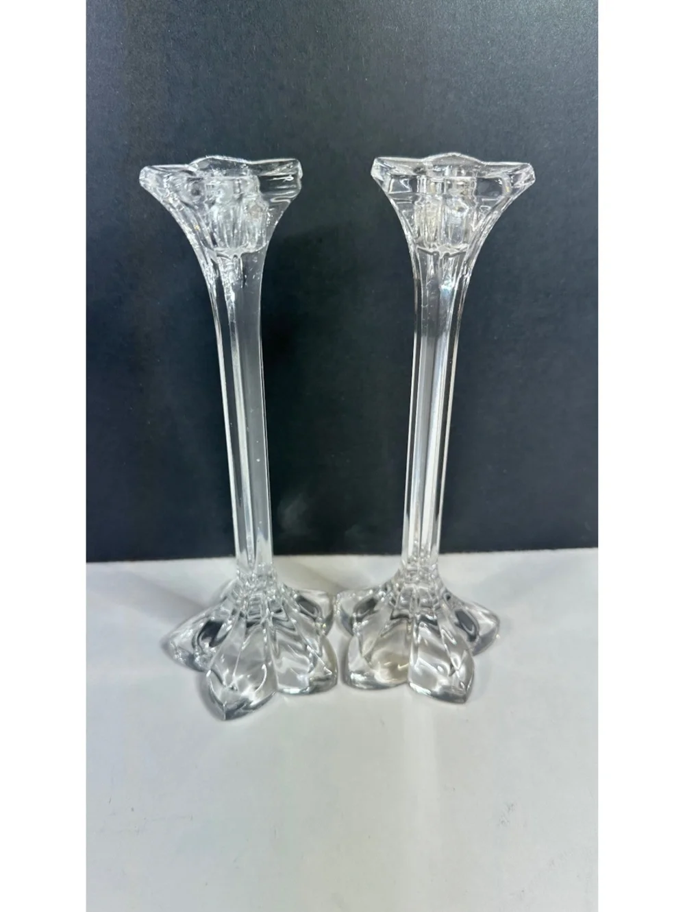 Nachtmann Bleikristall Bavarian Tulip Flower Taper Candleholder Crystal Vtg Pair